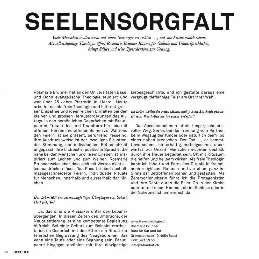 Artikel Seelensorgfalt aus Best of Basel, 18. September 2013